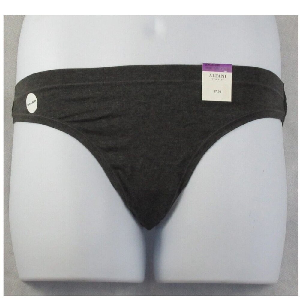 Alfani Women's Ultra Soft Rayon Thong Panty Underwear, Charcoal Gray, XXL